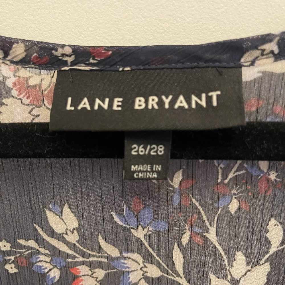 LANE BRYANT 26/28Sheer Navy Blue Floral Chiffon Asymmetrical Babydoll Tunic Boho - Picture 3 of 9